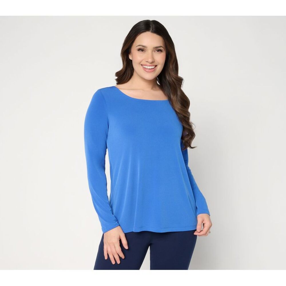 Susan Graver Women's Top Sz L Make Your Selection: Essentials Liquid Blue